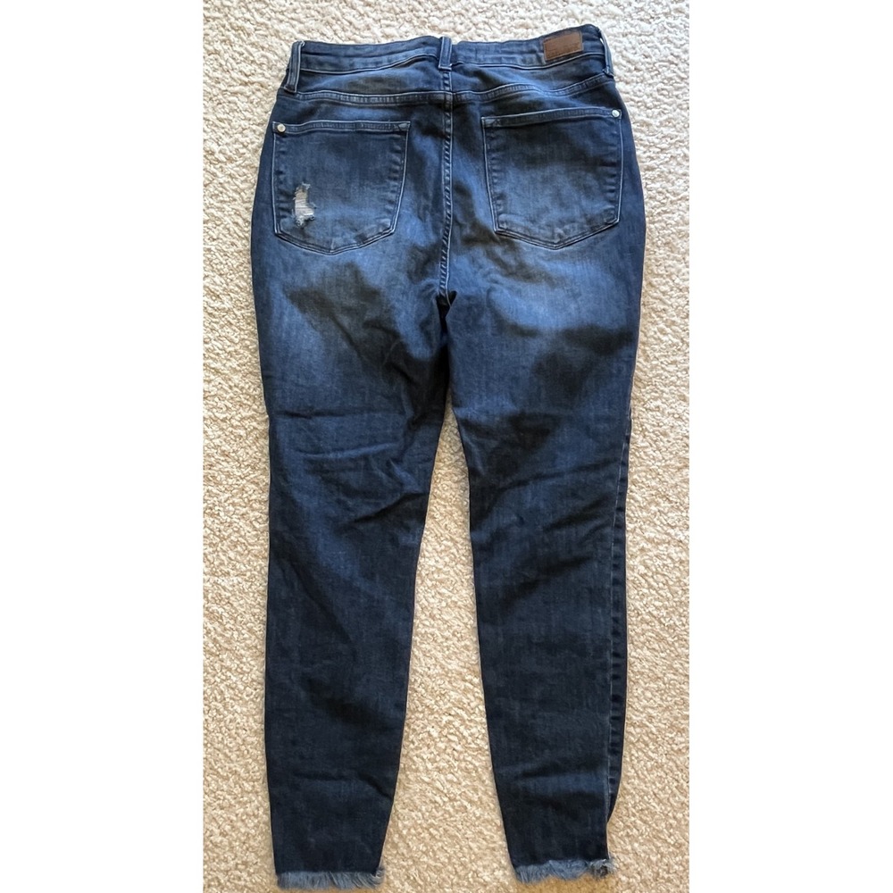New Judy Blue High Waist Skinny Shark Bit Raw Hem Blue Denim Jeans Women 11/30